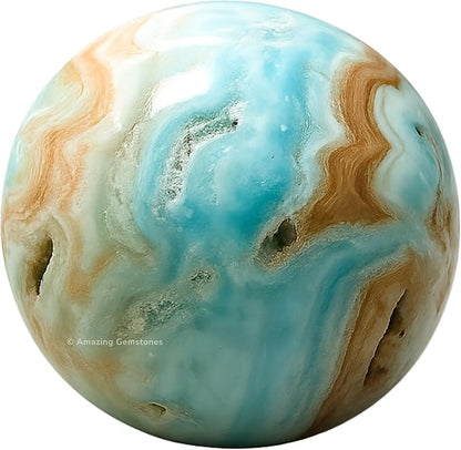 Amazing Gemstone Caribbean Calcite Crystal Ball with Stand - 2" Inches Crystal Sphere Meditation Balls for Witchcraft and Decorative Balls