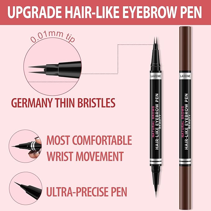Eyebrow Pencil, 2-in-1 Waterproof Eyebrow Pen, with 2 Tip Microblading Eyebrow Pencil and Ultra-Precise Brow Pencil, with Eyebrow Brush, Eyebrow Pencils for Women, Natural Hair-Like Brows-Black Brown