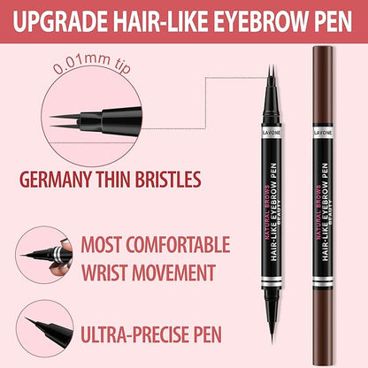Eyebrow Pencil, 2-in-1 Waterproof Eyebrow Pen, with 2 Tip Microblading Eyebrow Pencil and Ultra-Precise Brow Pencil, with Eyebrow Brush, Eyebrow Pencils for Women, Natural Hair-Like Brows-Black Brown