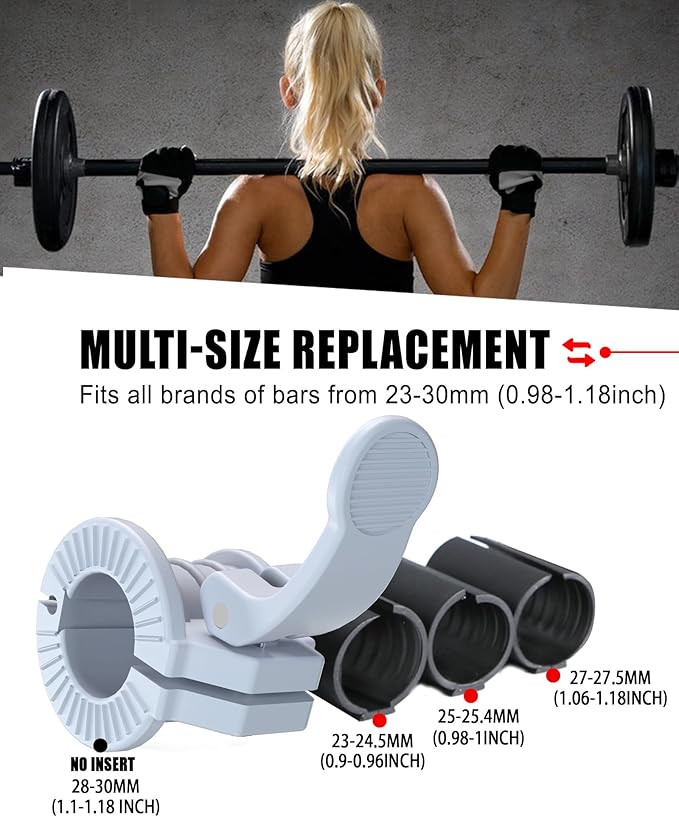Barbell Clips 1 inch Barbell Clamps 0.9-1.18inch Quick Release Weight Clips for Bars Multi-Size Adjustable Olympic Barbell Clamps(Gray)