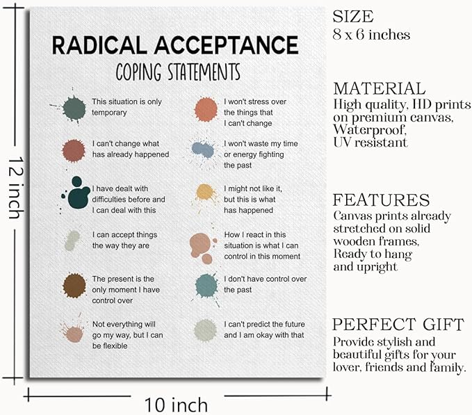 Mental Health Décor, Mental Health Wall Art, Mental Health Posters, School Counselor Supplies, Canvas Wall Art, DBT Poster, Therapist Office Decor, Radical Acceptance Canvas Poster 10x12 inch