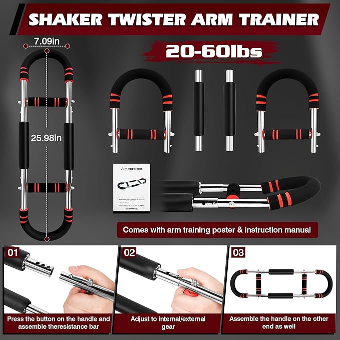 Twister Arm Trainer, Adjustable Chest Workout Equipment, Portable Detachable Chest Exerciser for Men & Women, Power Twister Bar, Home Gym Fitness Equipment