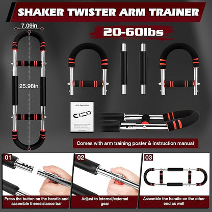 Twister Arm Trainer, Adjustable Chest Workout Equipment, Portable Detachable Chest Exerciser for Men & Women, Power Twister Bar, Home Gym Fitness Equipment