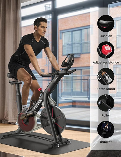 Yesoul Black Exercise Bike for Home,Smart White Cycling Bike Magnetic Stationary Bike, Low Noise Indoor Cycling Bike for Home Gym Electric Stationary Bike with Tablet Mount & Comfortable Seat Cushion for Women Apartment Workout Bike for Fitness