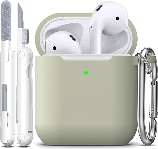 R-fun Compatible with AirPods Case Cover, Soft Silicone Protective Cover with Keychain for Women Men Compatible with Apple AirPods 2nd 1st Generation Charging Case, Front LED Visible,Brick Green