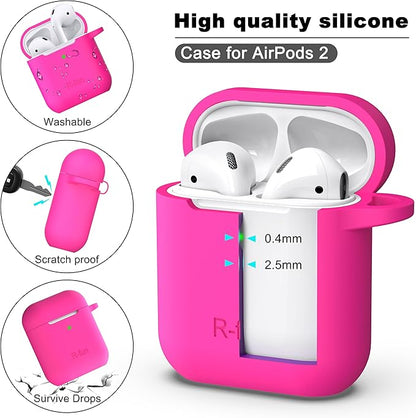 R-fun Compatible with AirPods Case Cover, Soft Silicone Protective Cover with Keychain for Women Men Compatible with Apple AirPods 2nd 1st Generation Charging Case, Front LED Visible,Rose Pink