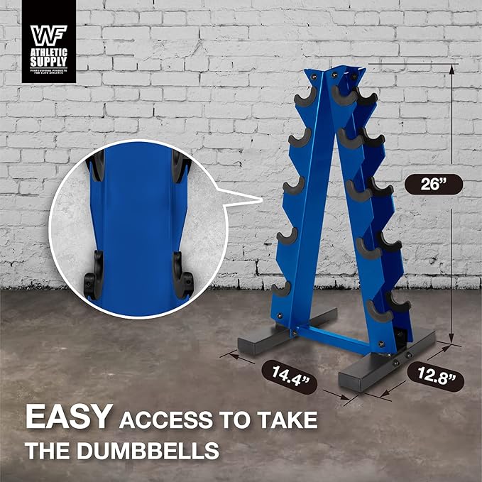 WF Athletic Supply Dumbbell Rack, 5-Tier A-Frame Dumbbell Rack for Dumbbell Storage, Color Options Available in Black/White/Green/Yellow/Red/Pink/Orange & Blue