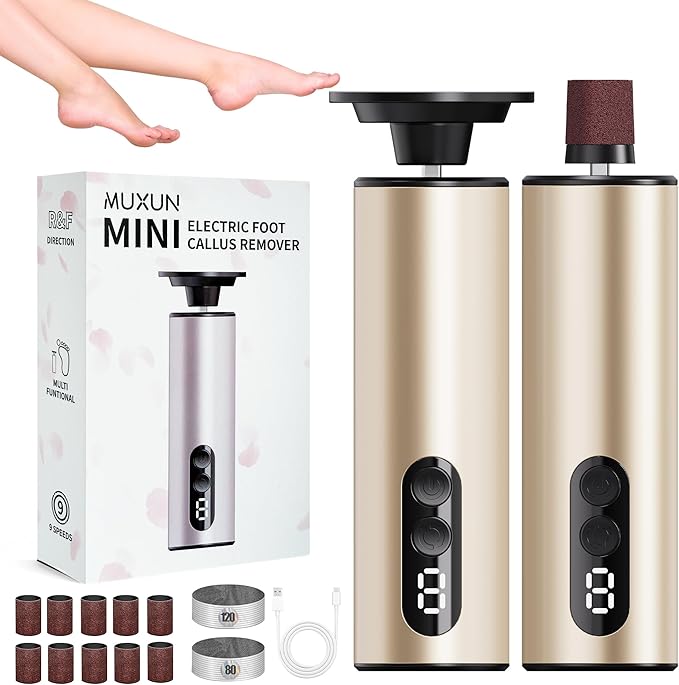Electric Foot Callus Remover,2 in1 Rechargeable Callus Remover for Feet,9-Speed Wireless Electric Foot File Nail Grinder,Foot Scrubber Pedicure Tools for Dead Skin Dry Cracked Feet (Gold MINI)