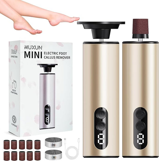 Electric Foot Callus Remover,2 in1 Rechargeable Callus Remover for Feet,9-Speed Wireless Electric Foot File Nail Grinder,Foot Scrubber Pedicure Tools for Dead Skin Dry Cracked Feet (Gold MINI)