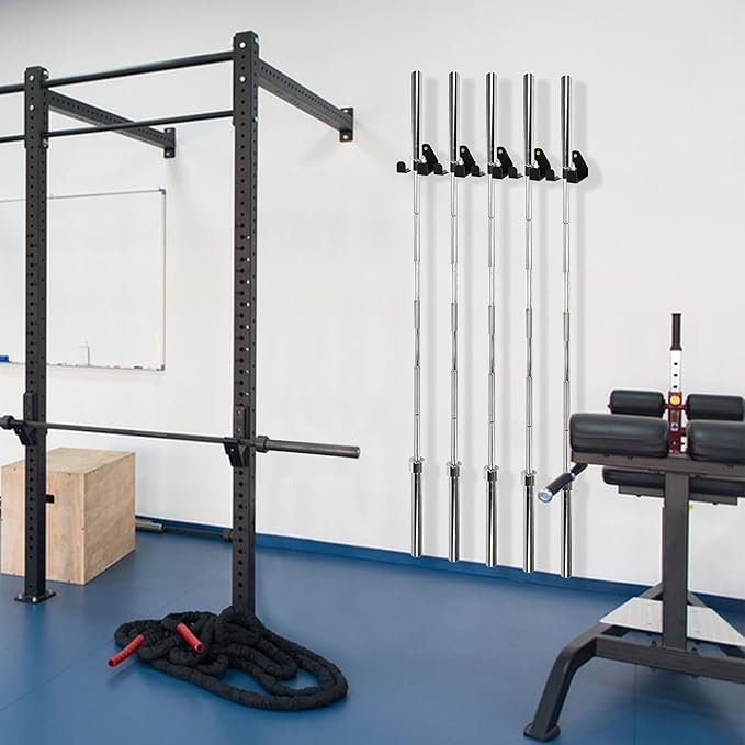 Olympic Barbell Hanger,Garage Gym Bar Wall Rack,Vertical Barbell Mount Rack,Single Barbell Holder Wall Mount,Space Saving Commercial or Home Gym Accessory,Holds 33mm Bar (1 hook black)
