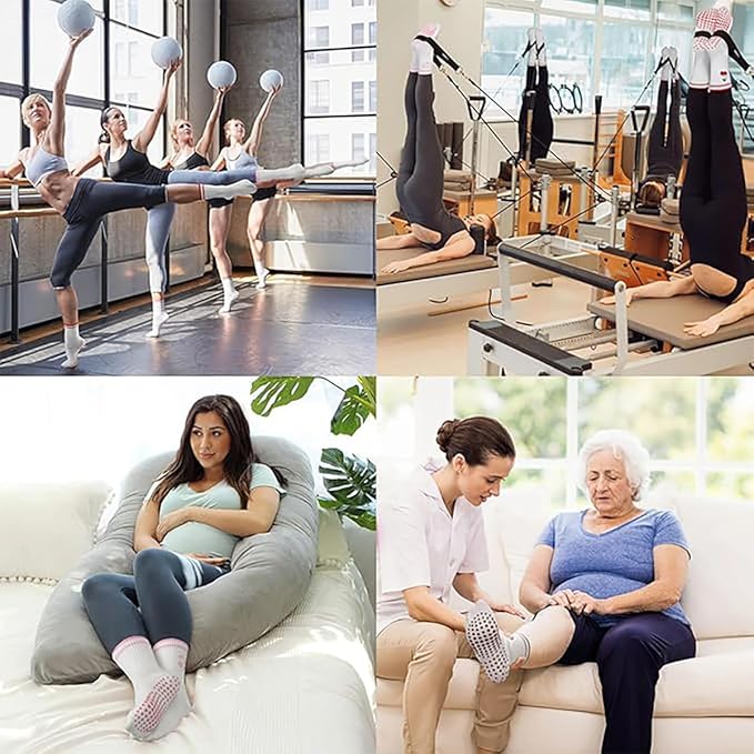 DADAB Cute Pilates Grip Socks for Women – Yoga Grippy Non Slip Barre Sticky Crew Socks for Workout, Hospital Use