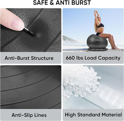 APEXUP Yoga Ball Chair, Exercise Ball Chair with Base for Office, Anti Slip Stability Ball Fitness Ball Seat, Home Gym Workout Ball, Balance Ball with Pump (Black, XL)