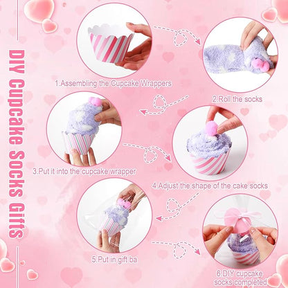 Geyoga 6 Pair Christmas Cupcake Fuzzy Socks for Women Cute Cozy Fluffy Winter Warm Slipper Socks