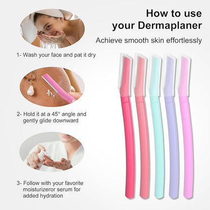 Dermaplane Razor for Women Face, Precision Face Razors for Women, Dermaplaning Tool, Eyebrow Razor, Skin-friendly Microblades with Protective Cap, 10 Count (Lavender)