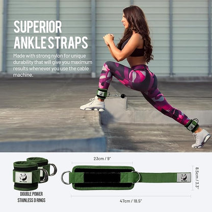 Slim Panda Ankle Strap for Cable Machine,Ankle Cuff for Kickbacks, Booty Hip Abductors,Glute Workouts, Leg Extensions, Curls for Men and Women, Adjustable with Double D-Rings