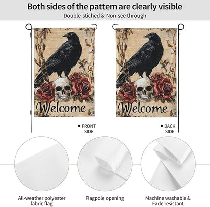 Halloween Bird Roses Garden Flag 12x18 In Double Sided Yard Flags Lawn Sign Decor No Flagstand