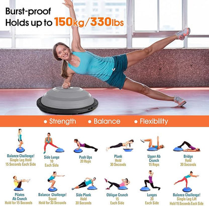 Foldable Balance Ball Trainer with Resistance Bands – Home Workout Equipment with Pump & Non-Slip Base – Core Strength Training Tool for Yoga, Pilates, Balance & Stability