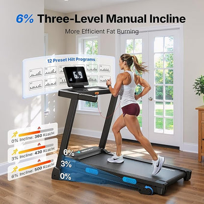 MERACH Treadmills for Home with Incline 6%-15%, 300 LBS Capacity Double Deck Foldable Treadmill with Incline, 0.5-7.5MPH Quiet 2.5HP Brushless Incline Treadmill LED Display with Smart APP