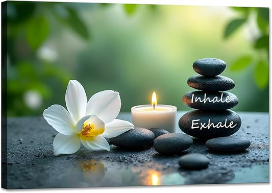 YIOZHAOFH Louts Wall Art Yoga Room Painting Zen Office Decor Women Spa Picture Calming Relax Canvas Prints Inhale Exhale Artwork Framed for Living Room Ready to Hang (24L x 36W)