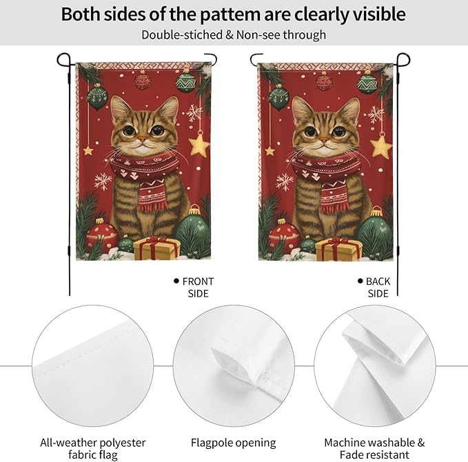 Christmas Cat Garden Flag 12x18 In Double Sided Yard Flags Lawn Sign Decor No Flagstand