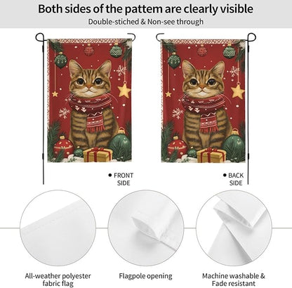 Christmas Cat Garden Flag 12x18 In Double Sided Yard Flags Lawn Sign Decor No Flagstand