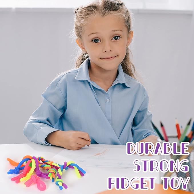 64 Pcs Stretchy String Fidget Toys , Stress Relief Kits for Kids and Adults,Gifts for Birthday Party Favors, Christmas Stocking Stuffers, School Classroom Rewards（Assorted Forms and Colors）