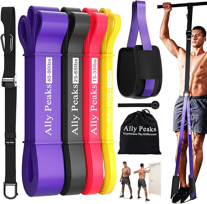 Ally Peaks Pull Up Assistance Bands，Heavy Duty Resistance Band for Pull Up Bar，Adjustable Weight/Size with Fabric Feet/Knee Rest Pull up bands,Up to 410lbs Assistance，resistance bands and assist bands