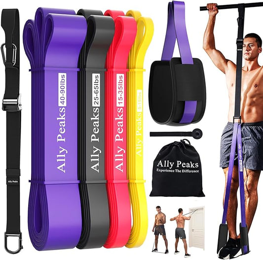 Ally Peaks Pull Up Assistance Bands，Heavy Duty Resistance Band for Pull Up Bar，Adjustable Weight/Size with Fabric Feet/Knee Rest Pull up bands,Up to 410lbs Assistance，resistance bands and assist bands