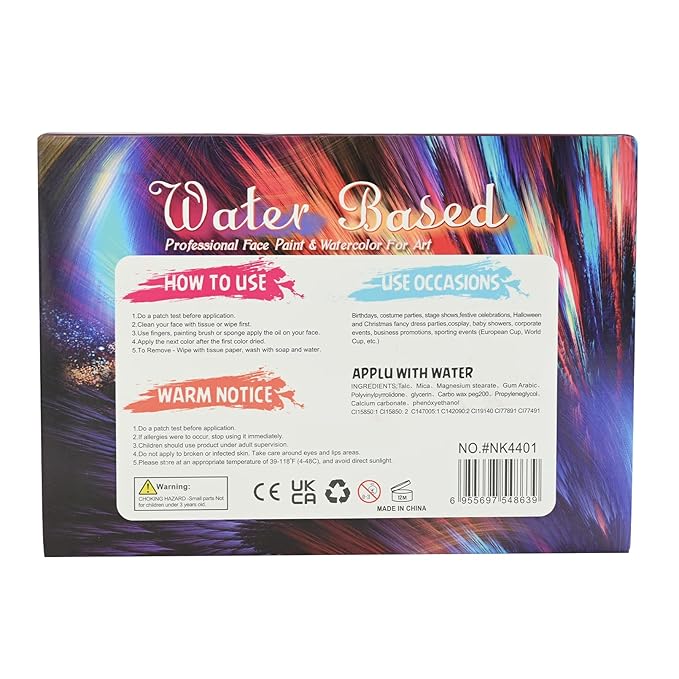 Face Painting Kit Professional, Water Based Face Paint Kit, Non Toxic Face Paint Palette with Body Glitter Gel, Neon Face Paint, Glitter Face Paint & 10 Face Paint Brushes for Halloween, Easter
