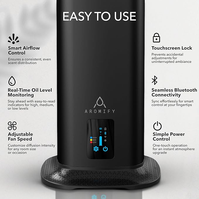 Tower Home Scent Diffuser, Covers 3500 Sq Ft, Essential Oil Diffuser for Home, Office & Spa, Waterless Aromatherapy Diffuser, Bluetooth, Quiet, Scheduled Timer, Black (Oil Sold Separately)