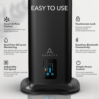 Tower Home Scent Diffuser, Covers 3500 Sq Ft, Essential Oil Diffuser for Home, Office & Spa, Waterless Aromatherapy Diffuser, Bluetooth, Quiet, Scheduled Timer, Black (Oil Sold Separately)
