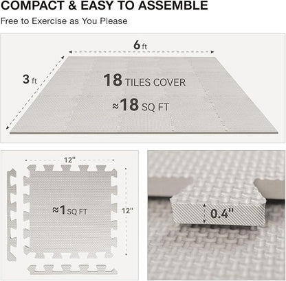 AIRHOP 12x12In Thick 18 Tiles Gym Floor Mat, High-Density EVA Foam Puzzle Gym Mat, Interlocking Foam Floor Tiles for Home Gym Exercise Equipment, Play Workout Garage Kitchen Flooring