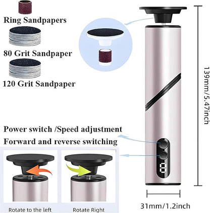 Foldable Electric Foot Callus Remover, Foot Files, 9-Speed Foot Sander Pedicure Tools for Feet Dead Skin with Sandpaper Disk and Nail Drill Bits（Rose Gold）