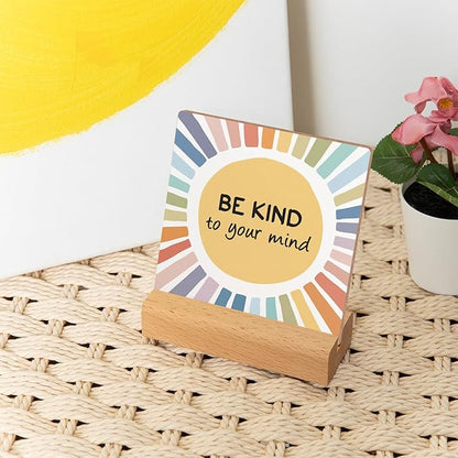Mental Health Inspirational Gift, Colorful Positive Self Affirmations Wood Sign with Wooden Stand, Counseling Office Must Haves, Positive Gifts for Psychologist School Counselor Student Boy Girl