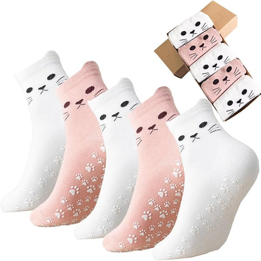 Cute Cat Pilates Sock with Grips Non-slip Yoga Sock Grip Socks for Women,Gifts for Women
