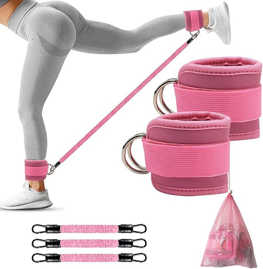 Adjustable Ankle Resistance Bands with Cuffs - 3-Level Booty Bands for Women, Home Gym Equipment for Glutes & Legs Workout, Pilates Yoga Accessories