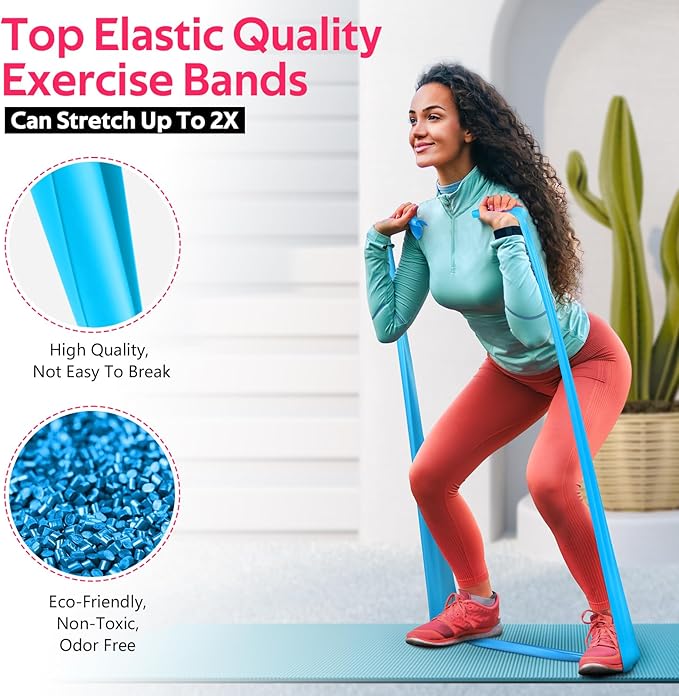 Resistance Bands for Working Out, Exercise Bands for Physical Therapy, Stretch, Recovery, Pilates, Rehab, Strength Training and Yoga Starter Set