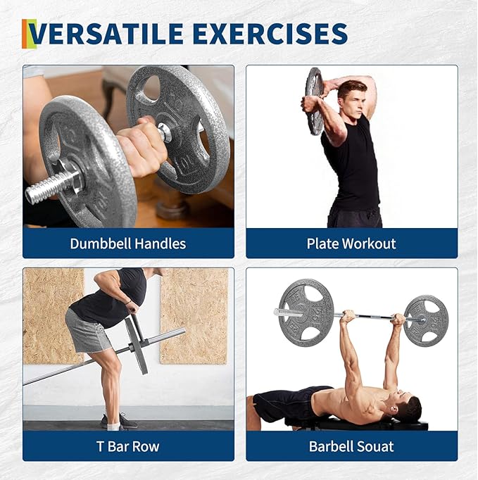 Cast Iron Weight Plates with Triple Grip Handles, 1 inch Standard Weights Plates with Anti-Rust Coating for Home Gym Strength Training, Weightlifting & Muscle Toning