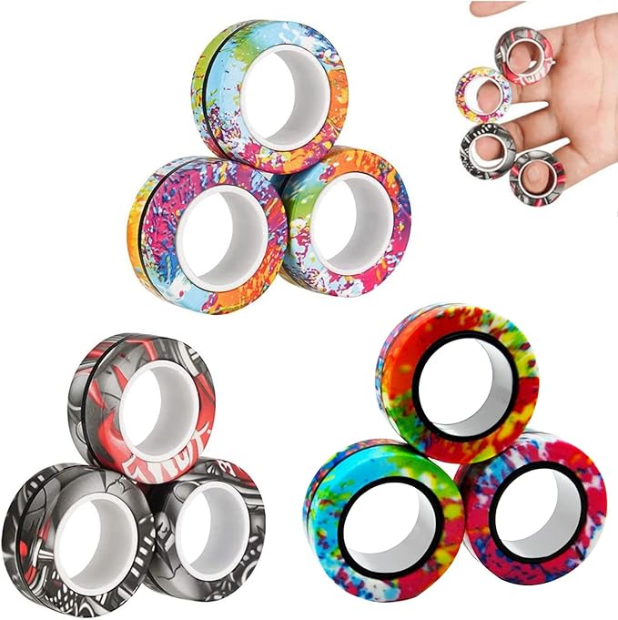 18Pcs Magnetic Rings Fidget Toys Spinner Set Easter Basket Stuffers,Finger Magnet Rings Endless Hours of Fun ADHD Stress Relief Fidget Spinner for Relieve Anxiety Birthday for Adults Teens Kids