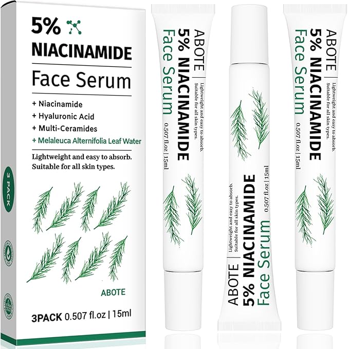 Travel Skincare 5% Niacinamide Serum with 4% Tea Tree Extracts | 1% Ceramide Complex | Deep Hydration | Regulates Sebum | Soothes Skin (3 Pack 0.507 fl.oz | 15ml)