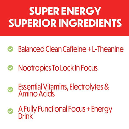 Forgge Healthy Energy Drink Powder Mix - Clean Caffeine + B12, B6, C & D Vitamins - Sugar Free Energy Drink Powder with Electrolytes, Amino Acids, Antioxidants, Lions Mane - Vegan, Keto-Friendly - 30 SVG, Fruit Punch