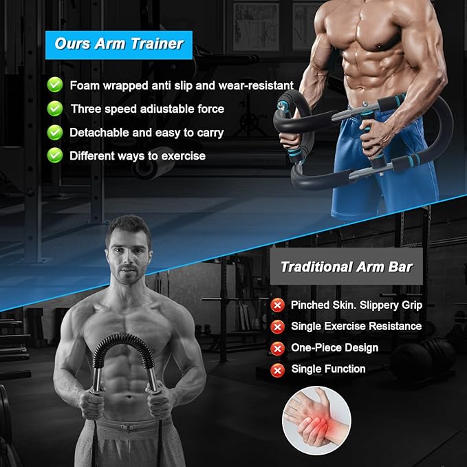 Arm Exerciser, Adjustable Spring Workout Bar, Forearm Triceps Chest Enhanced Exercise Strengthener, Portable Home Fitness Equipment