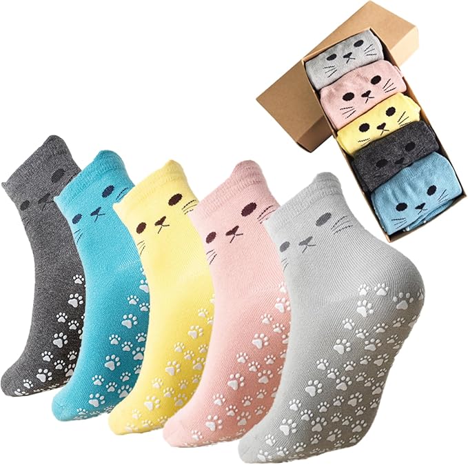 Cute Cat Pilates Sock with Grips Non-slip Yoga Sock Grip Socks for Women,Gifts for Women