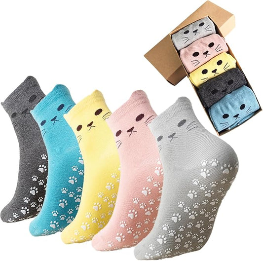 Cute Cat Pilates Sock with Grips Non-slip Yoga Sock Grip Socks for Women,Gifts for Women