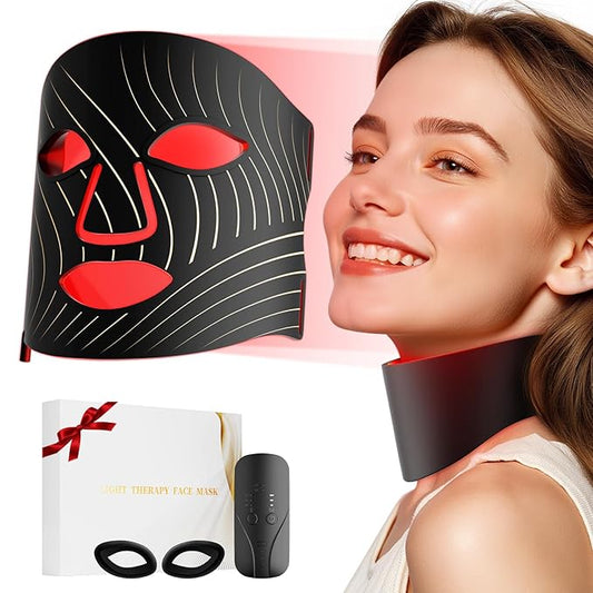 Red Light Therapy for Face,LED Face Mask Light Therapy with Neck Device,103 3-in-1 Light Beads,Remoter Rechargeable,Timing Function,Infrared Red Light Therapy Mask for Home Working Travel Yoga Sleep