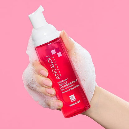 Andalou Naturals 1000 Roses Gentle Cleansing Foam | Foaming Face Wash with Rose Stem Cells & Organic Aloe Leaf Juice | Hydrating Daily Cleanser for Sensitive Skin | 5.5 fl oz