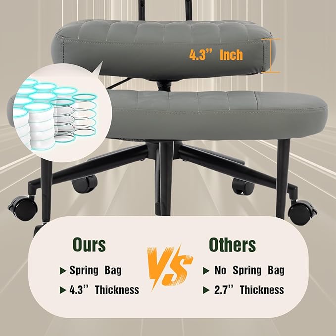 Ergonomic Cross Legged Office Chair with Brake Wheels, Wide Seat and Backrest for Meditation, ADHD Cross Legged Office Chair with Adjustable Height, 360°Rotating Footrest for Yoga Home Office