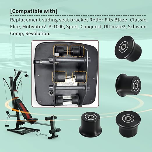 4 Rolling Seat Trolley Wheels,Sliding Seat Bracket Roller, Fit for Bowflex Home Gym Compatible Models Blaze, Classic, Elite, Motivator2, Pr1000, Sport, Conquest, Ultimate2, Schwinn Comp, Revolution