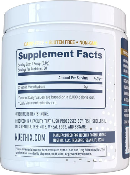Nu-Creatine Pure Monohydrate to Support Muscle Growth & Recovery - Supports Cognitive Function - Maximize Your Performance and Workout - 5g per Serving - 50 Servings