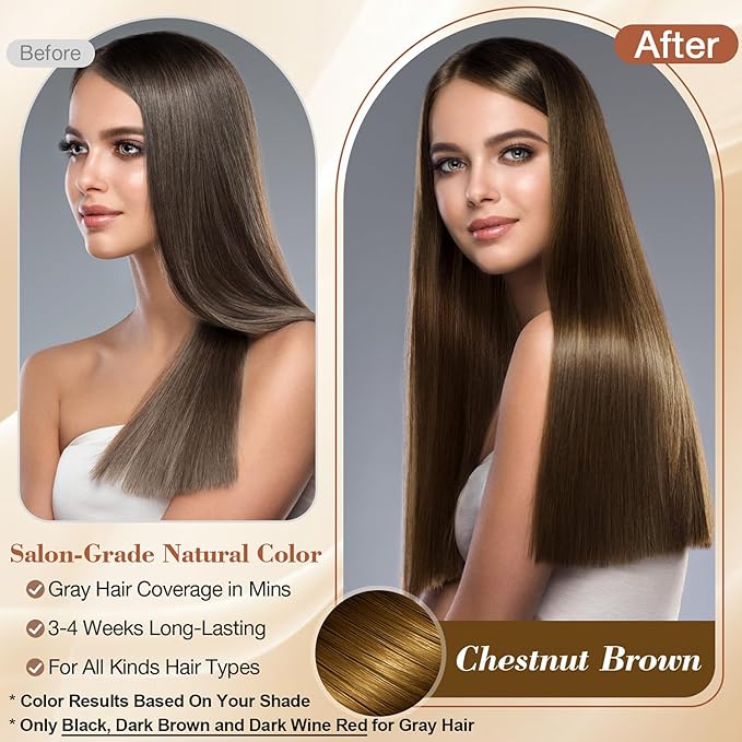 Chestnut Brown Hair Dye Shampoo 3 in 1 for Color Transform, Instant Hair Color Shampoo With Herbal Ingredients-Gentle & Long-lasting, Seimi Permanent Dye Color Gift for Men Women 500ML